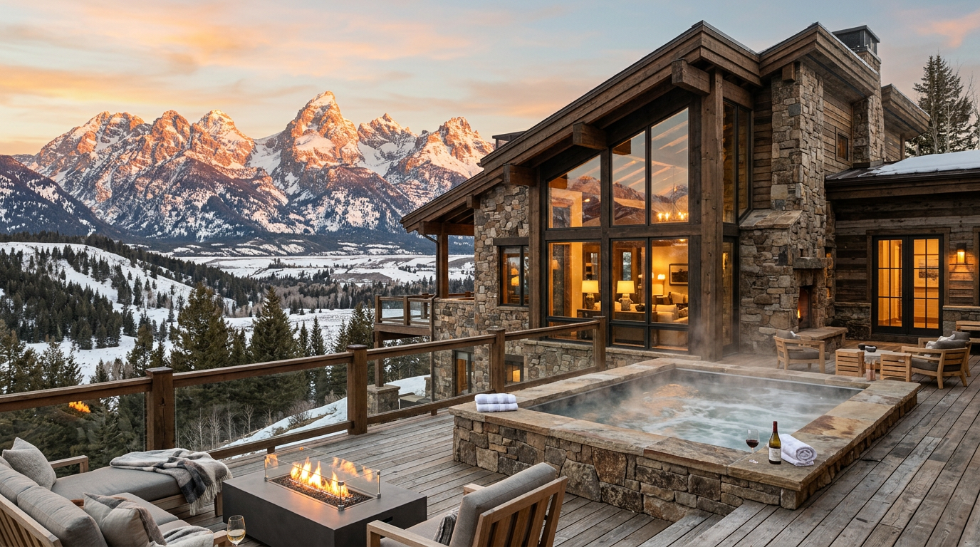 Amangani Residences with hot tub and Grand Teton mountain views