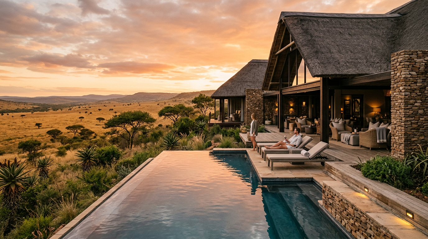 Kwandwe Private Game Reserve lodge with infinity pool overlooking the Eastern Cape bush